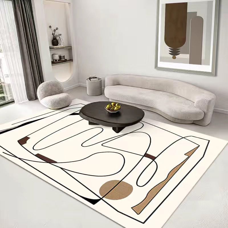 Beige Color Block Rug Polyester Casual Indoor Rug Stain Resistant Rug for Living Room