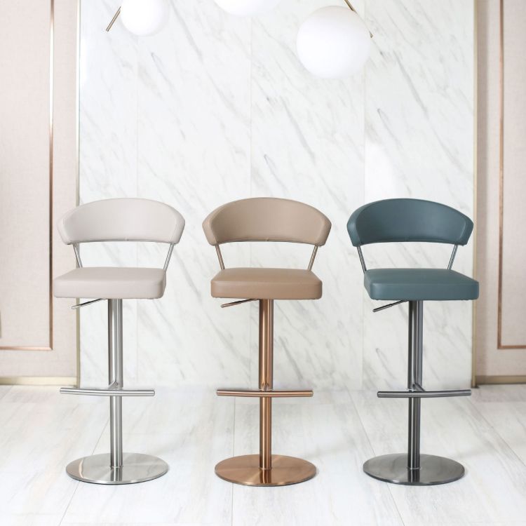 Upholstered Adjustable Height Swivel Armless Bar Stool with Footrest