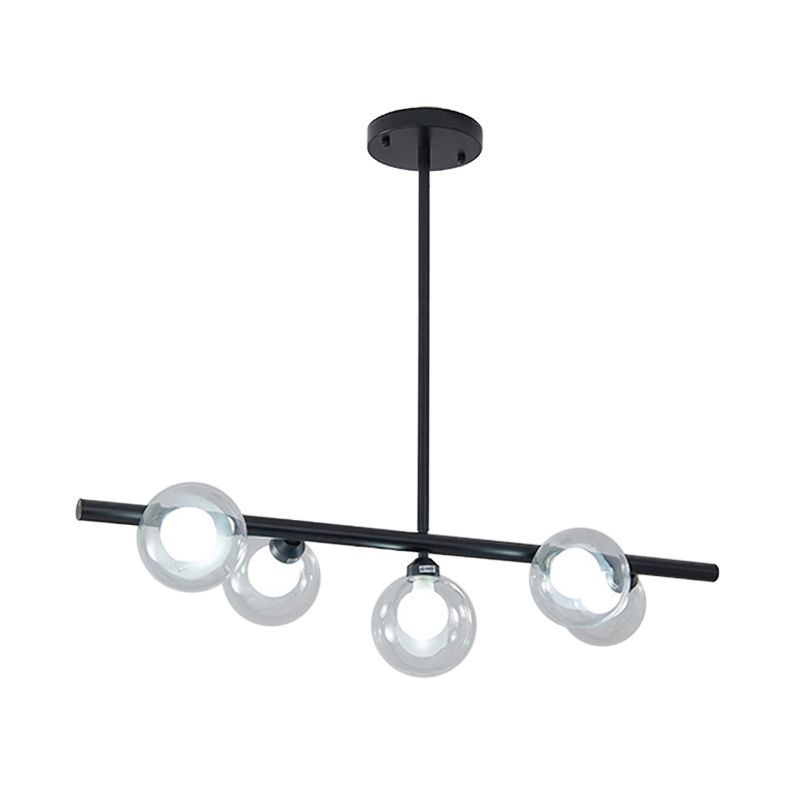 Bubble Clear Glass Island Ceiling Light Modern Style 5/6 Lights Black/Gold Finish Pendant Light Fixture for Dining Room