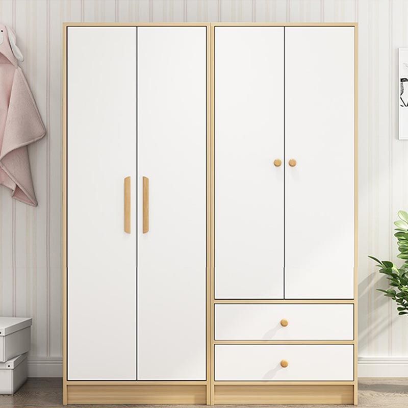 Modern Wooden Wardrobe White Colour Cloth Rod Included Wardrobe Closet for Home