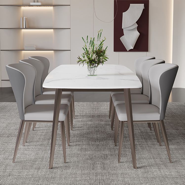 Modern Scratch Resistant Dining Table Sintered Stone Rectangle Table with 4 Legs Base