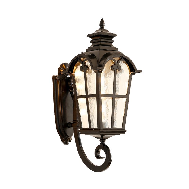 Farmhouse Lantern Sconce Lamp 1-Light Metallic Wall Light Fixture in Black/Brass with Water Glass Shade