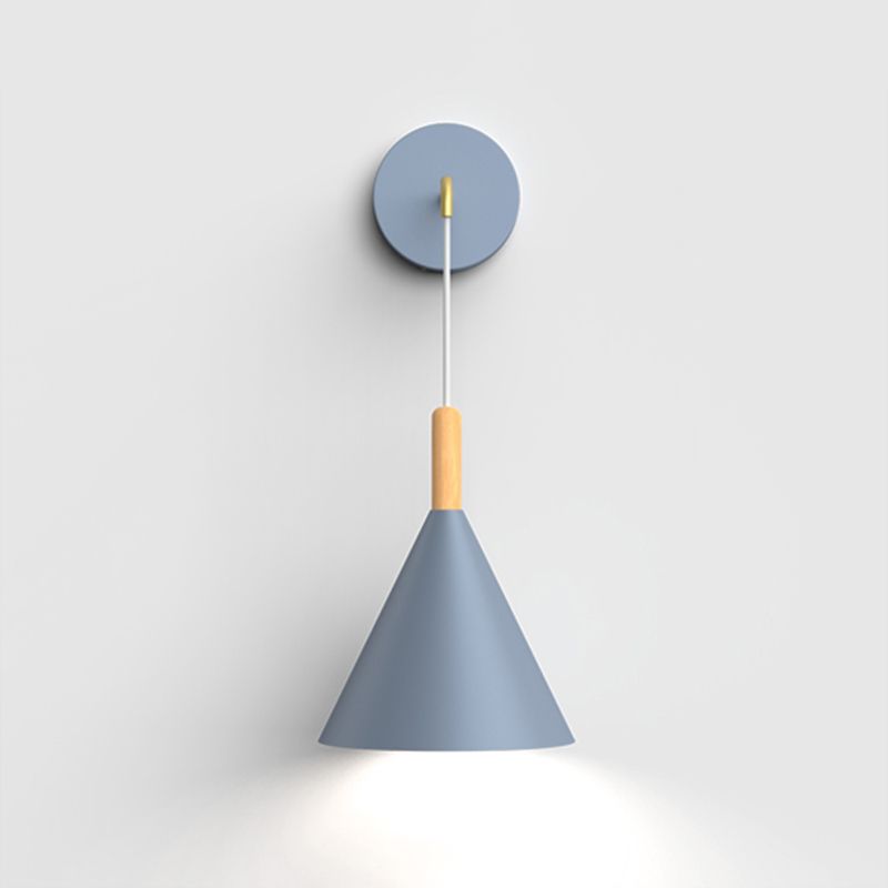 Geometric Shade Wall Hanging Lamp Macaron Style Iron 1 Bulb Bedroom Reading Wall Light