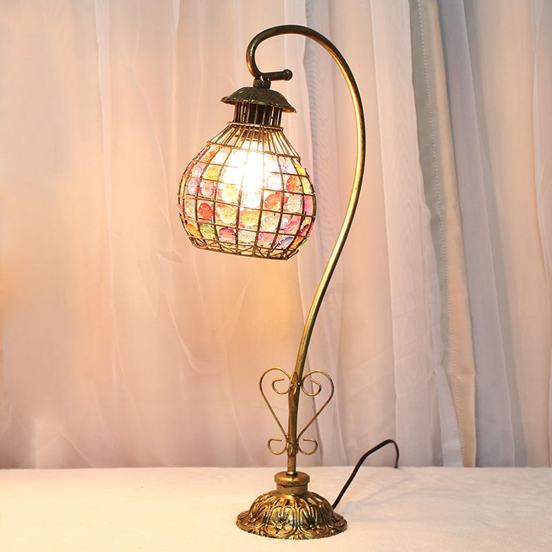 1 Kopf Metall Tischlampe Vintage Rot/Rosa/Gelb Dome/Globe/Zylinder Wohnzimmer Nachttischbeleuchtung mit gebogenem Arm