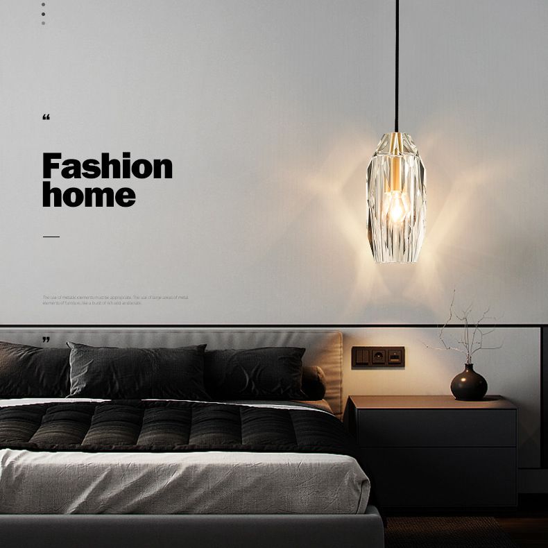 Post-modern Style Brass Crystal Hanging Light 3.9" Wide Mini Oval Simplicity Lighting Pendant for Restaurants Bar