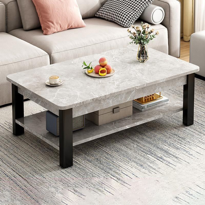 4 Legs Rectangular Coffee Table Made of Solid Wood in Wood/white/brown/gray Cocktail Table