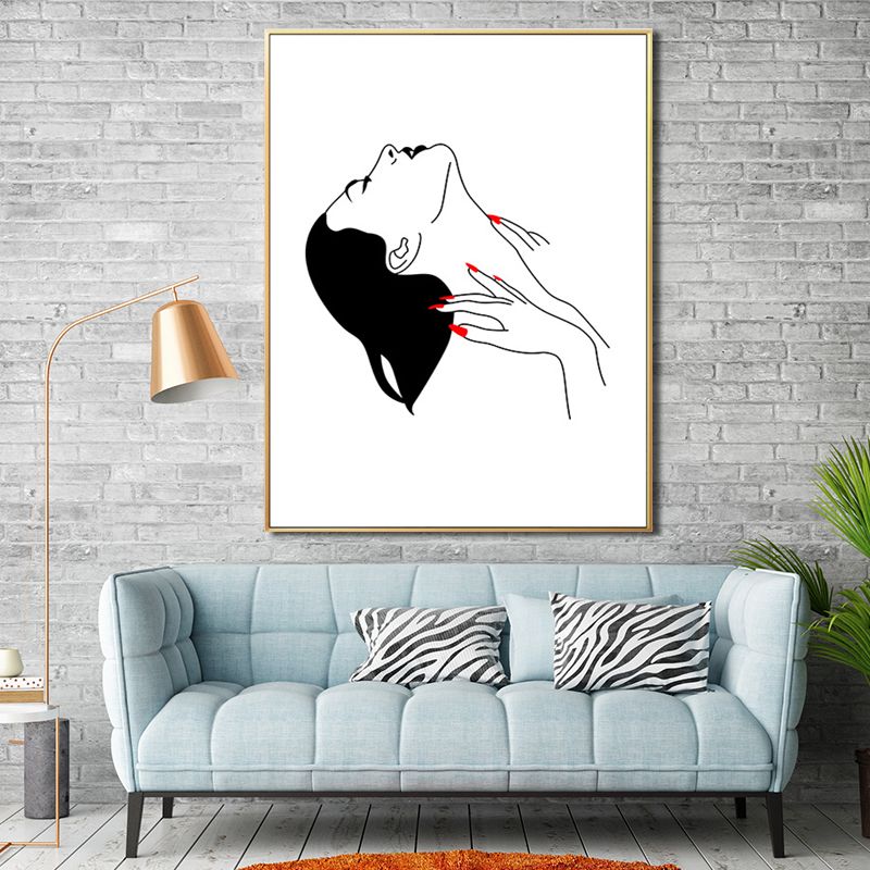 Female Character Portrait Canvas for Guest Room Charcoal Drawings Wall Art Decor