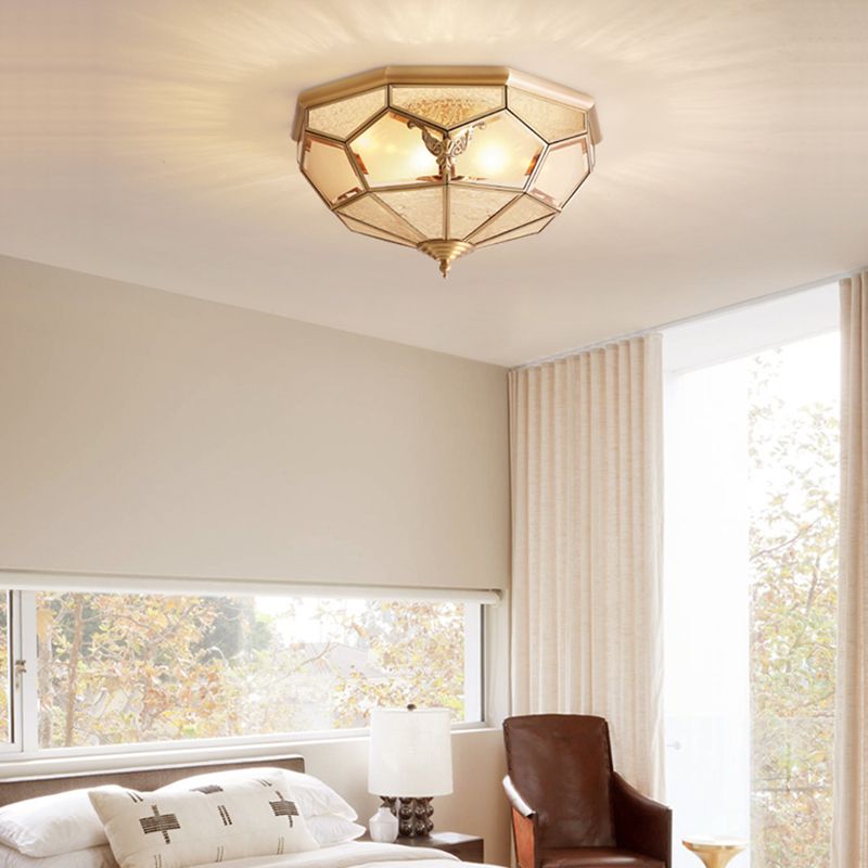Shaded Glass Close to Ceiling Light Vintage Bedroom Ceiling Light Fixture in Gold