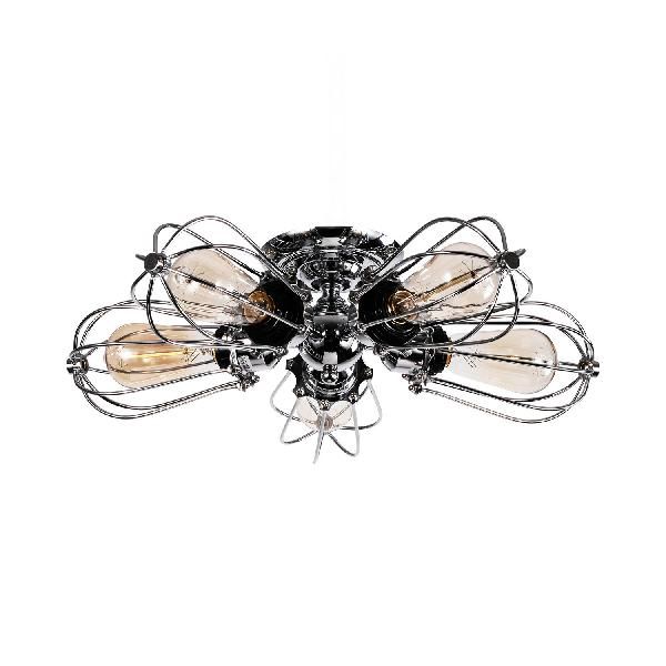Bulb Shaped Iron Semi Flush Ceiling Light with Wire Guard Vintage Style 3/4/5 Lights Indoor Ceiling Light in Black/Silver