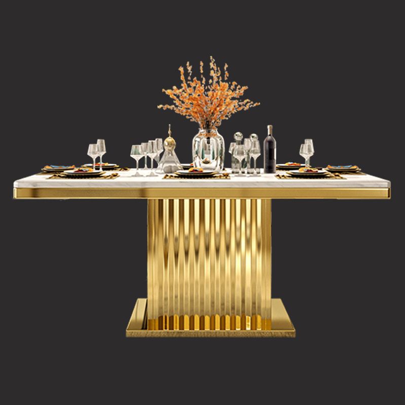 Metal Traditional Luxury Rectangle Indoor Table Marble Top Table with Pedestal