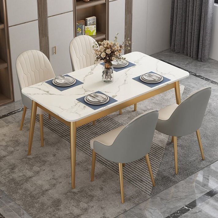 Traditional Luxury Dining Table White Top Rectangle 4 Legs Table for Home