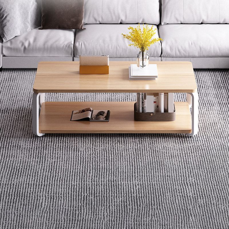 Modern Style Wooden Rectangular Table with Abstract Base for Storage Rack Coffee Table