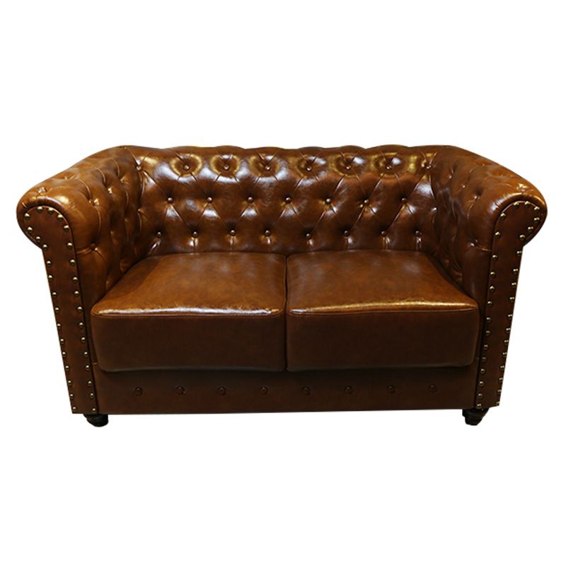 Vintage Leather Chesterfield Sofa 29.53"High Rolled Arm Sofa for Cafe