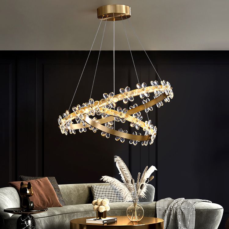 Modern Gold Chandelier Multiple Rings Chandelier Pendant Light Metal Chain Chandelier