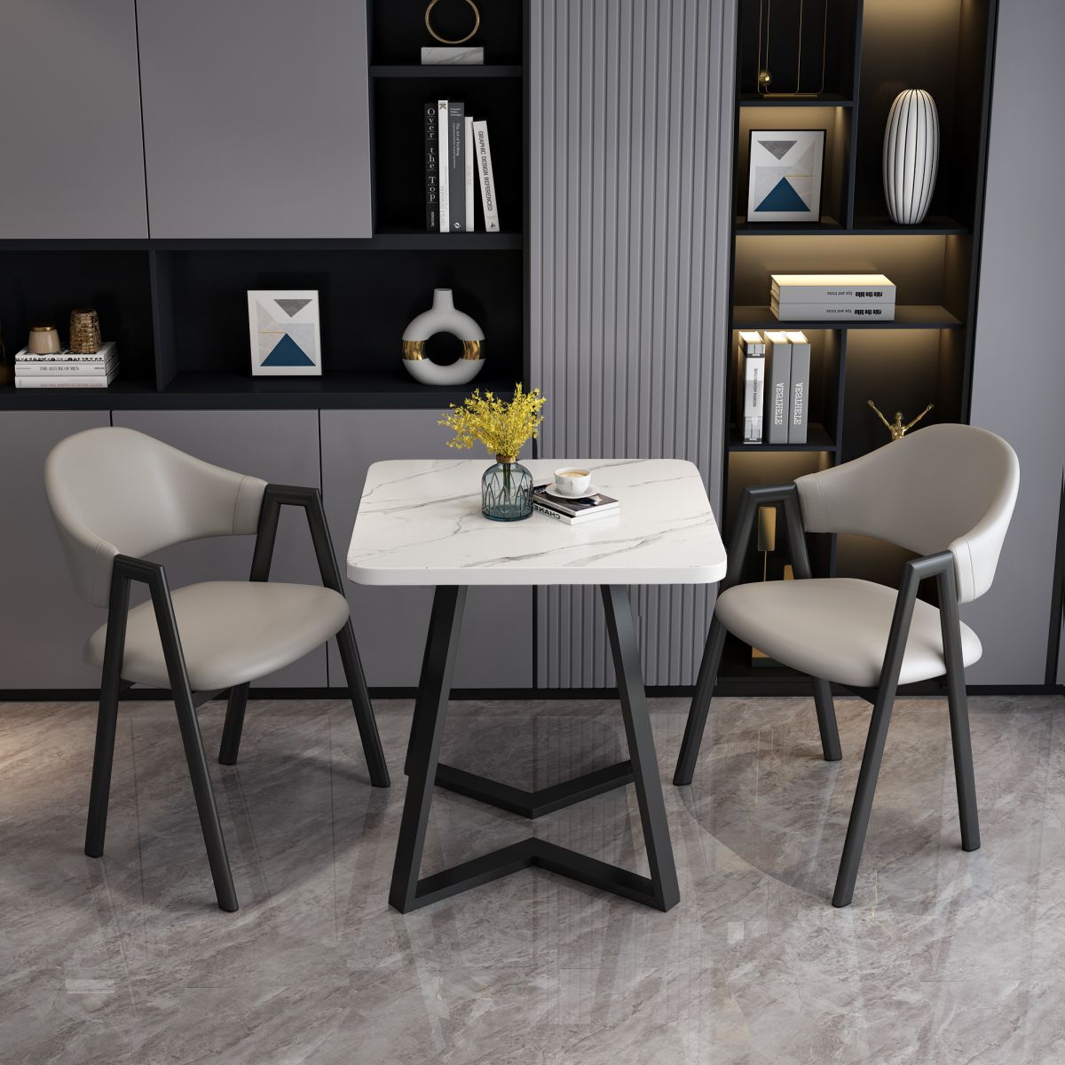 Modern Wood Dining Table Square Dining Table with Double Pedestal for Home