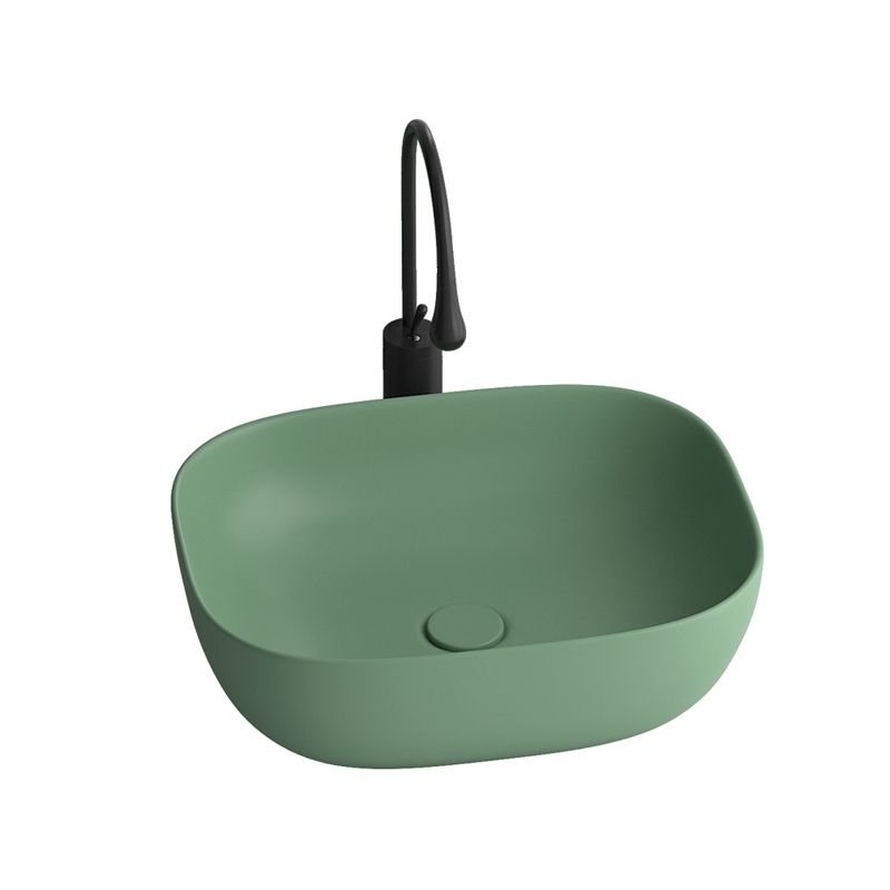 Modern Vessel Lavatory Sink Rectangular Porcelain with Faucet and Pop-Up Drain Basin Sink