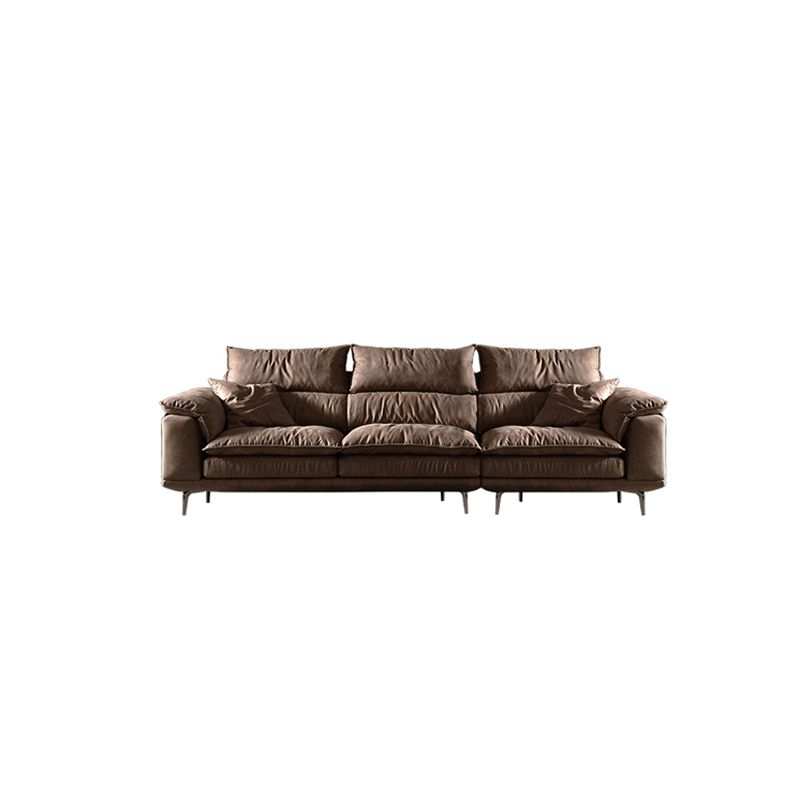 Fabric Pillow Top Arm Sectional Sofa 37.4"High Cushion Back Sofa,Brown