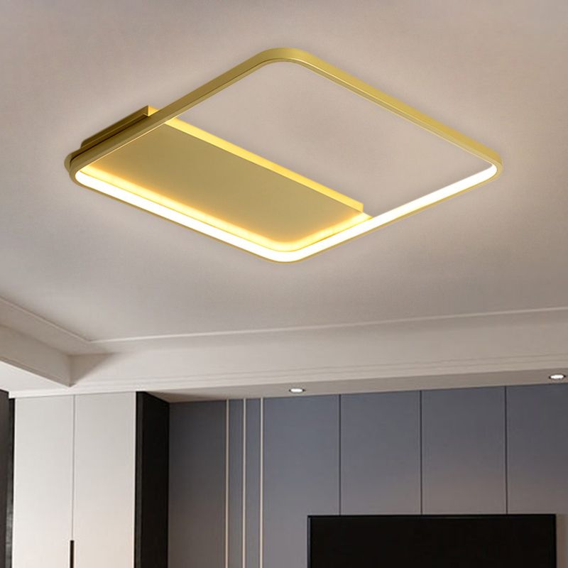 18"/21.5" W Square Bedroom Ceiling Lamp Metallic LED Contemporary Semi Mount Lighting in Gold, Warm/White Light