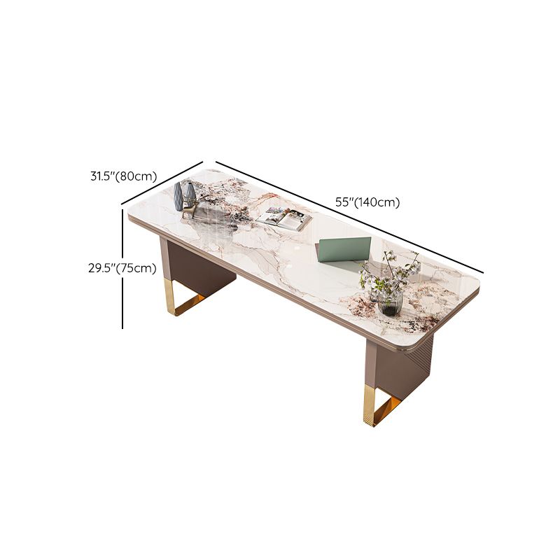 Rectangular Shaped Stone Office Desk 2 Legs Writing Desk in Brown