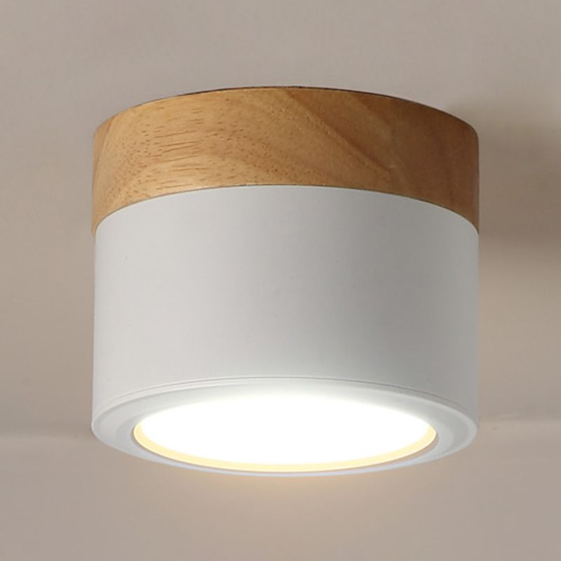 Cylinder LED Flush Wood & Acrylic Contemporary Ceiling Flush