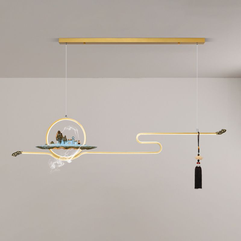 Modern Metal Island Lighting Ideas Linear Chinese Chandelier Lamp for Dining Room