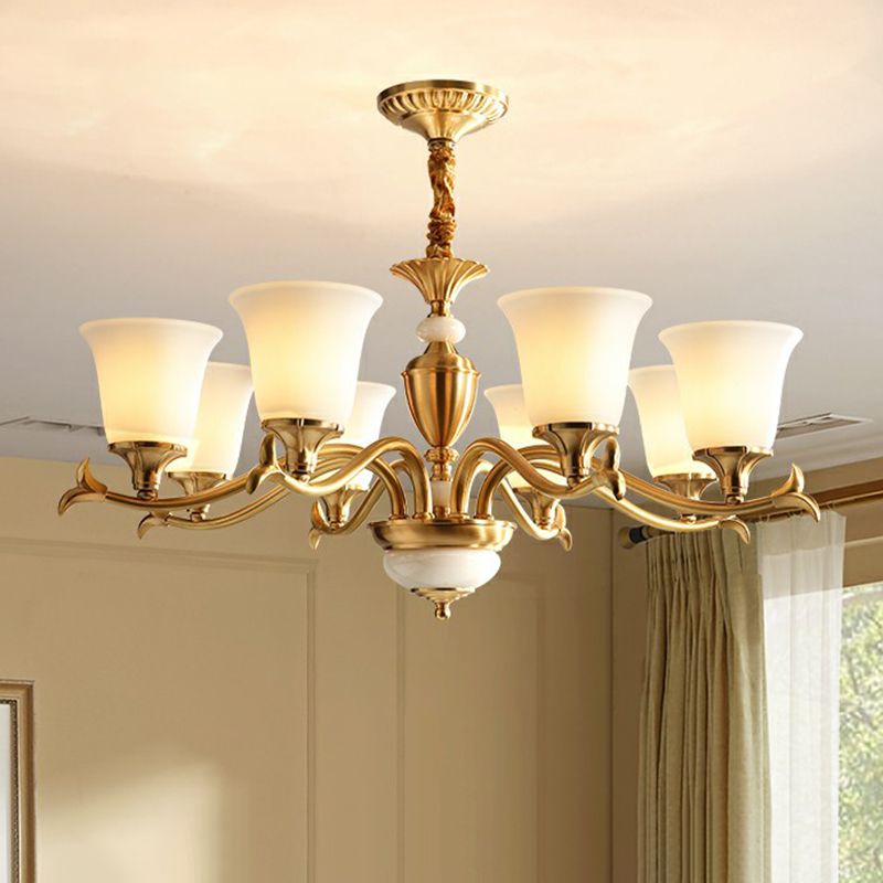 Creme Glass Messing Kronleuchter ausgewickeltes traditionelles Hängebsuspension Licht für Esszimmer