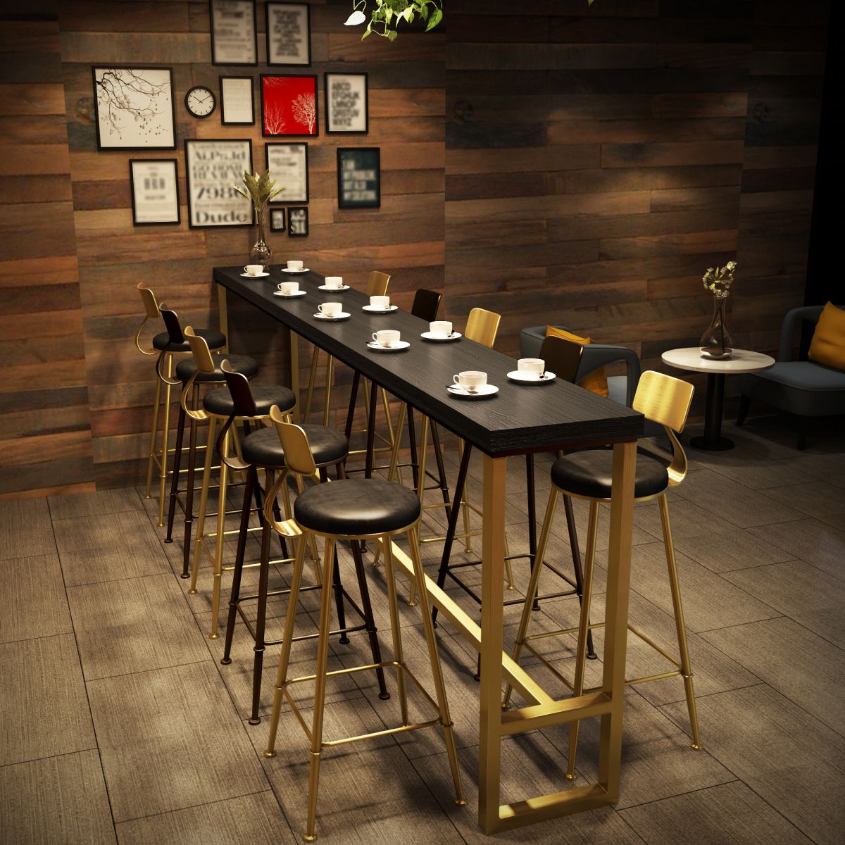Brown Glam Style Bar Table in Iron and Wood Bar Indoor Bar Counter , Only Table