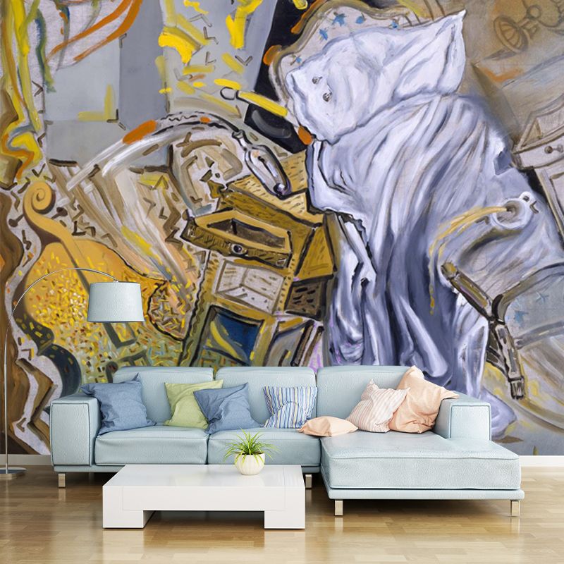 Yellow Chaotic Bedroom Wall Mural Surrealist Stain Resistant Indoor Wall Art, Customized Size