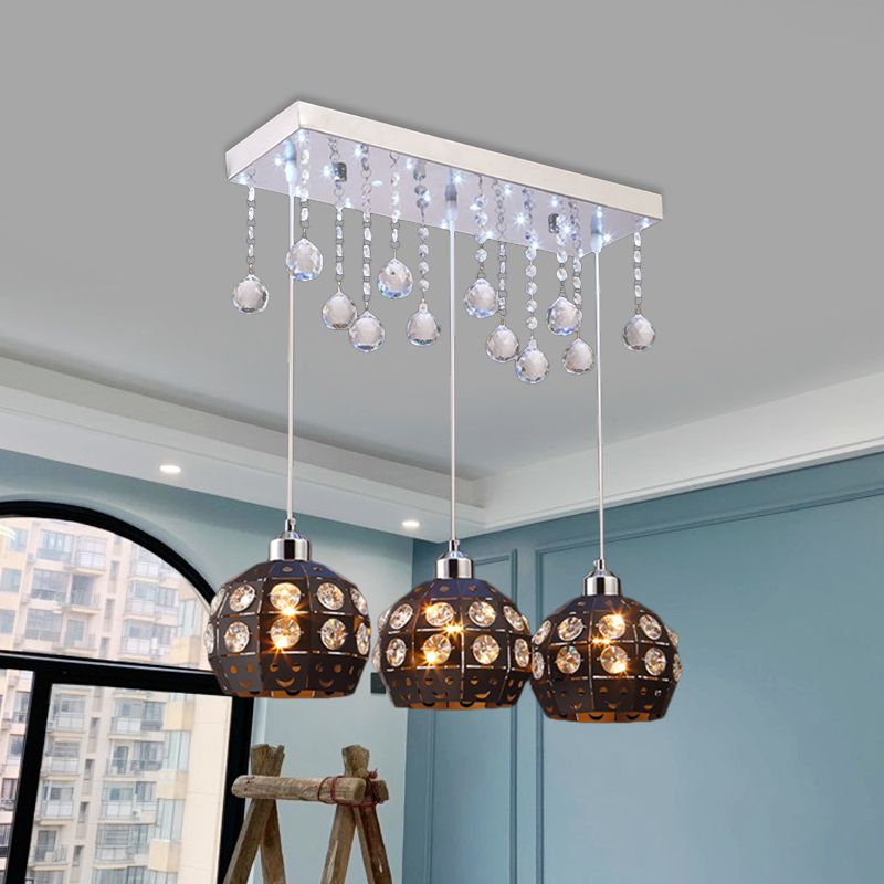 Globe Metallic Cluster Light Anhänger Modernist 3 Köpfe Schwarze Pendellampe mit Kristall -Deco