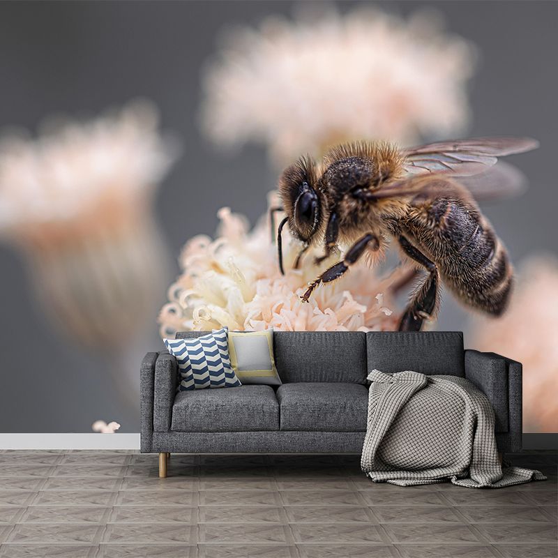 Hardworking Bee Mural Wallpaper Moisture Resistant for Living Room Bedroom