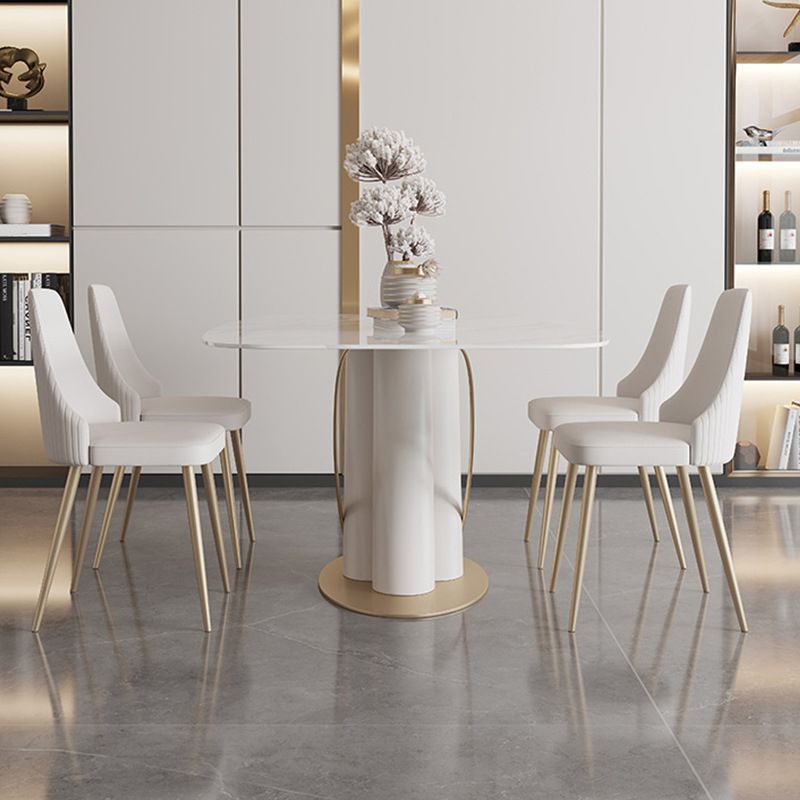 Rectangle Traditional Luxury Dining Table Sintered Stone Table with Pedestal Base