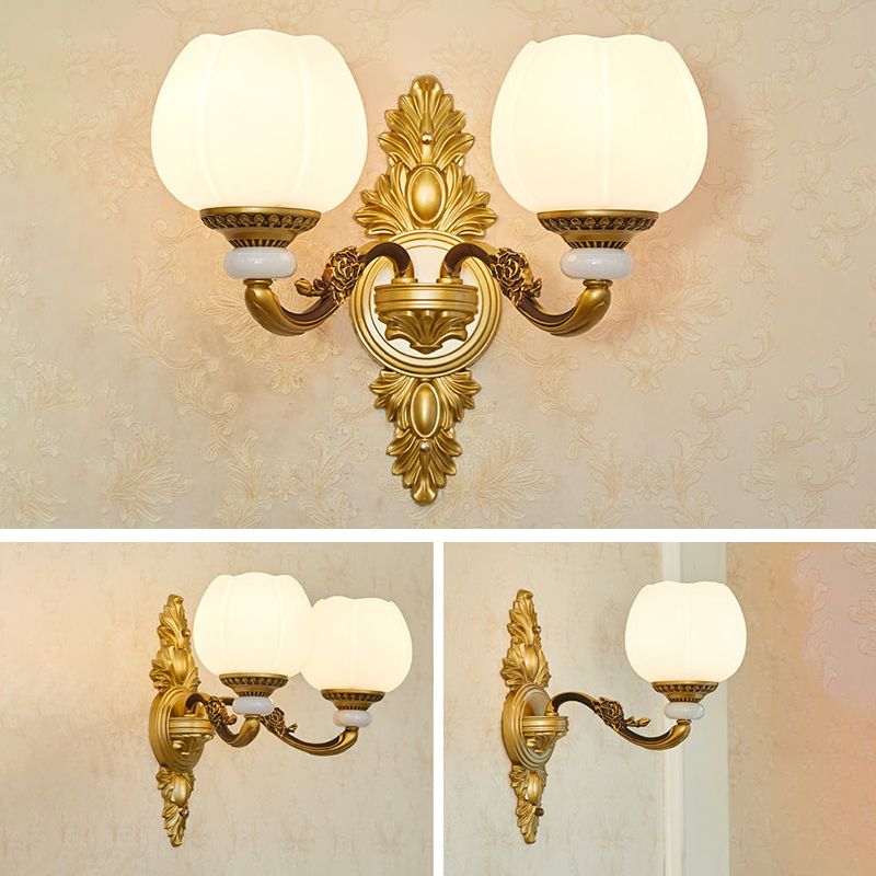 2-Lights Geometric Wall Sconce Modern Simple Style Glass Wall Lighting in Gold
