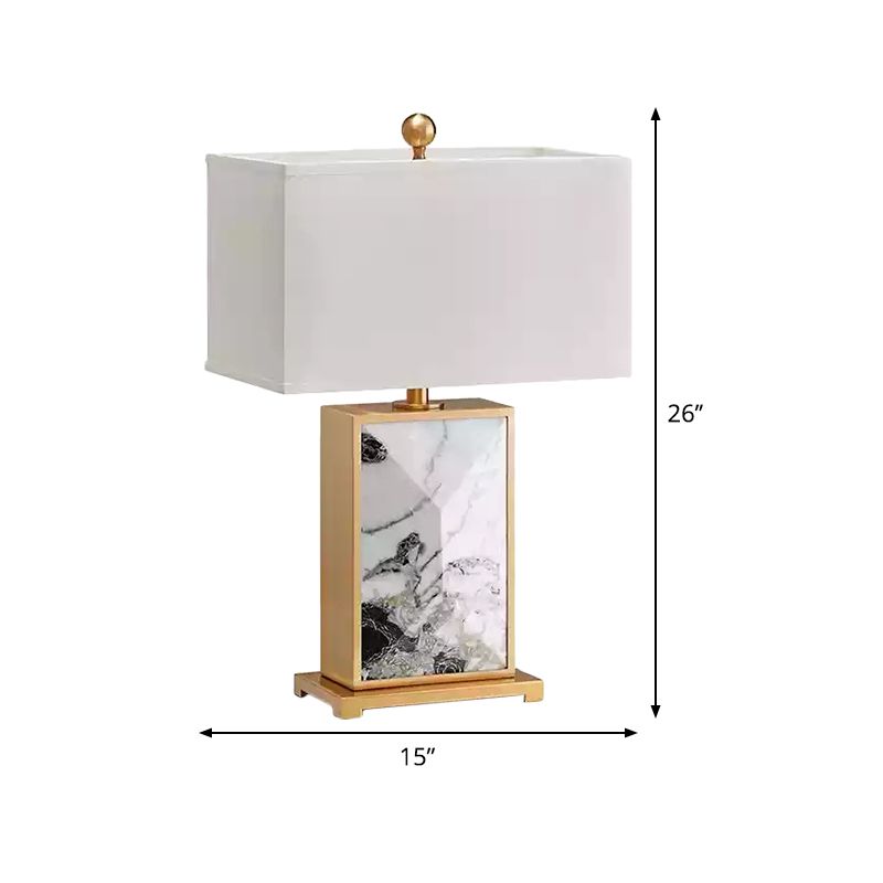 Lampada da comodino rettangolare bianca nordica a 1 lampadina in marmo con paralume in tessuto
