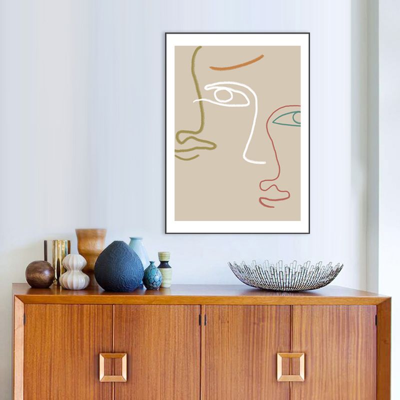 Light Brown Minimalist Wall Art Woman Face Line Drawing Canvas for Girls Bedroom