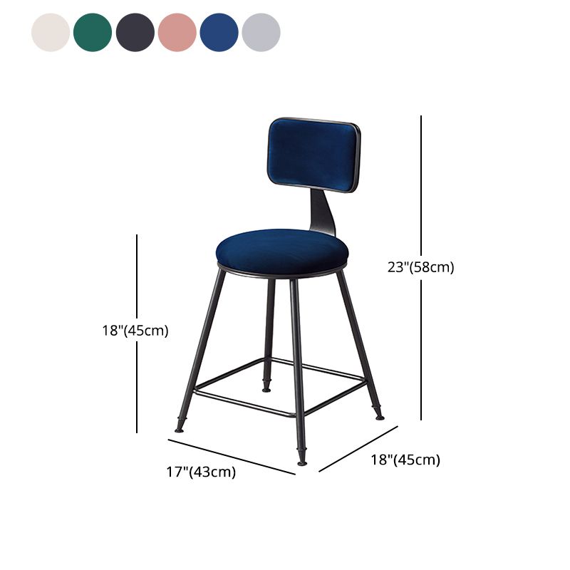 Contemporary Counter Bar Stool Backrest Velvet Bar Stool with Footrest, Iron Base