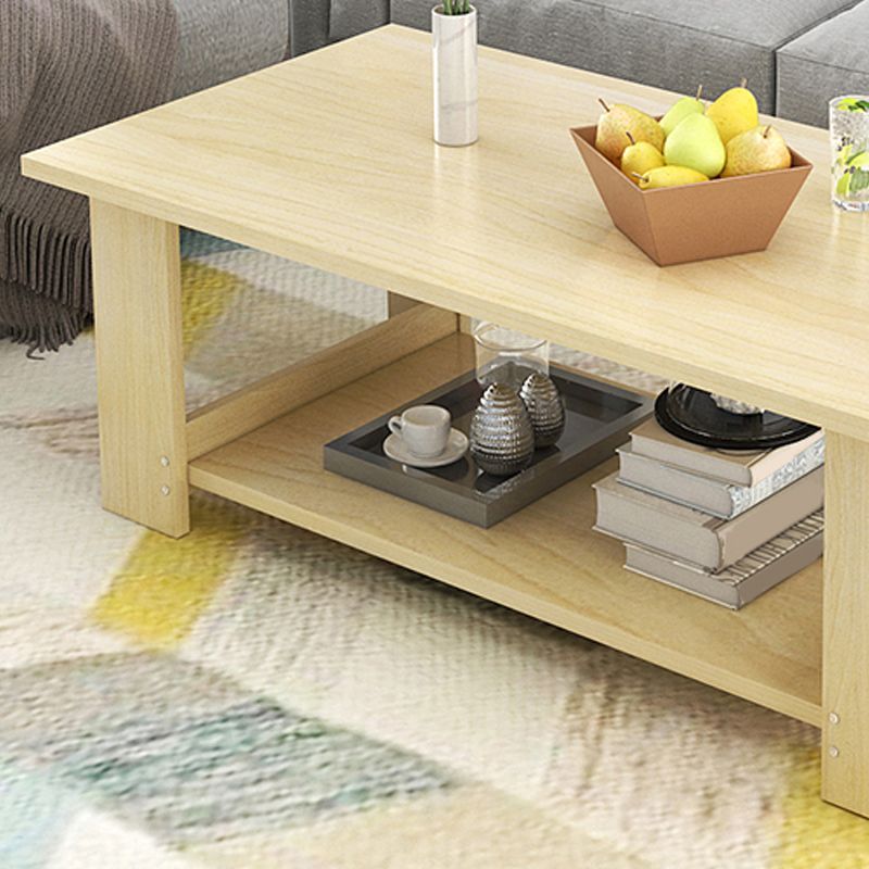 16.53" Tall Rectangle Top Coffee Table Wooden 4 Legs Cocktail Table with Shelf