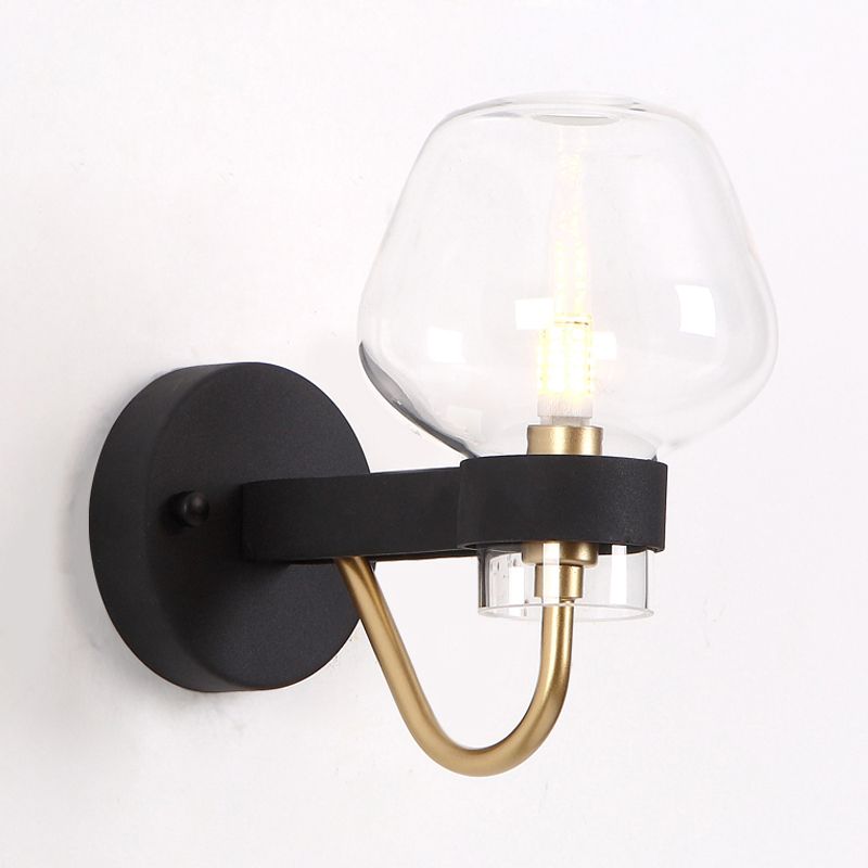 Urn Sconce Light Traditional 1 Head Clear/Amber/Smoke Gray Glass Wall Lighting Fixture for Living Room