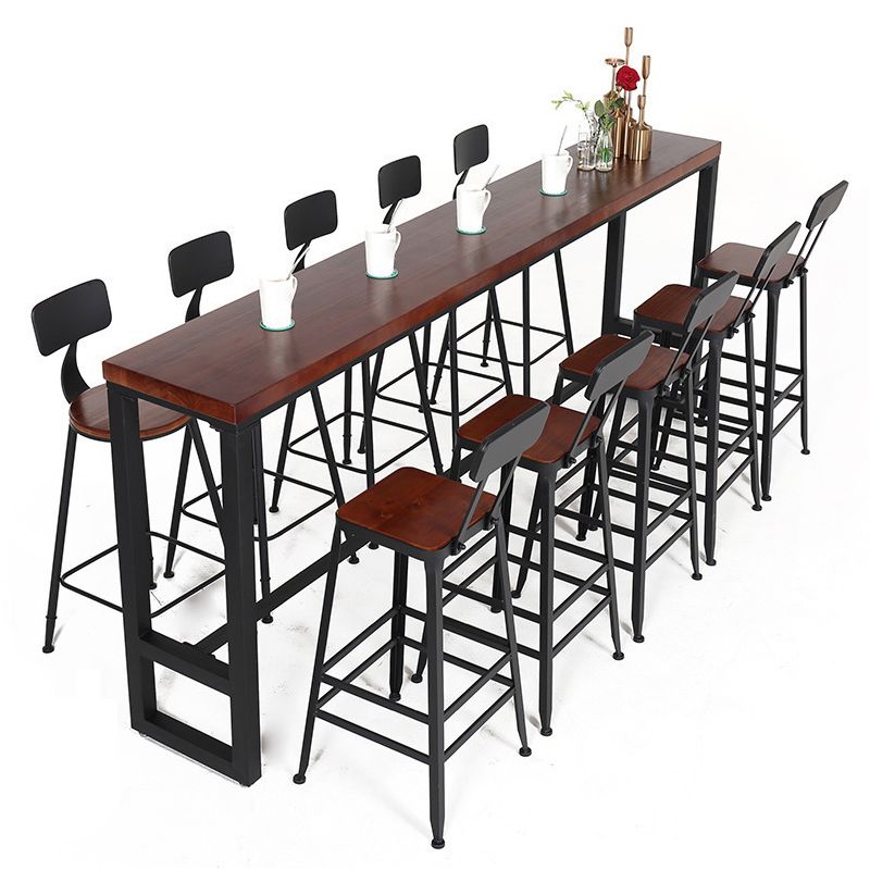 Industrial Bar Table Rectangle Solid Wood Pub Table for Breakroom