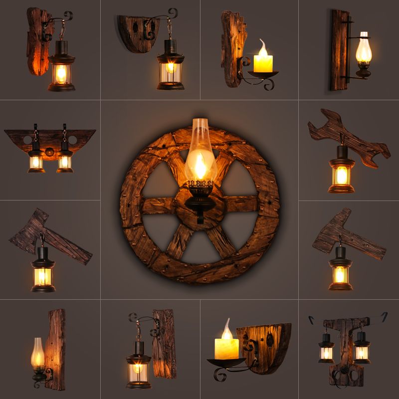 Nautical Geometrical Wall Lamp Wooden Wall Mount Lighting Fixture for Living Room