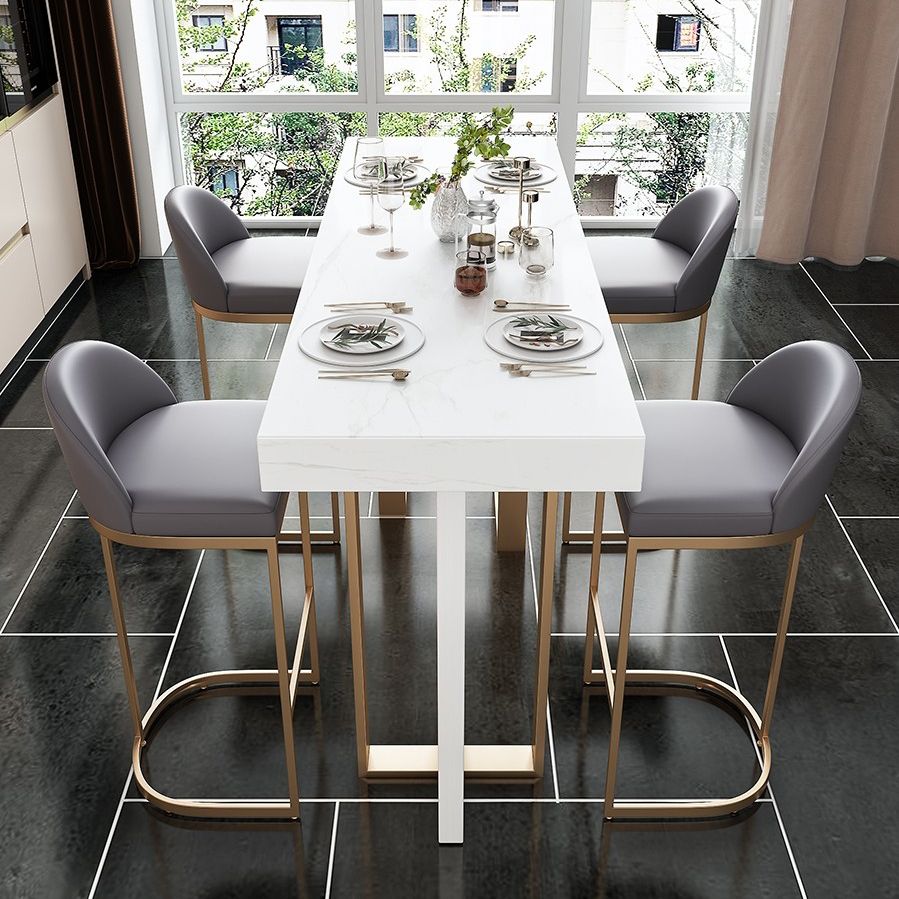 Modern Style Bar Table Set 1/2/5 Pcs Faux Marble Rectangular Bar Set for Indoor