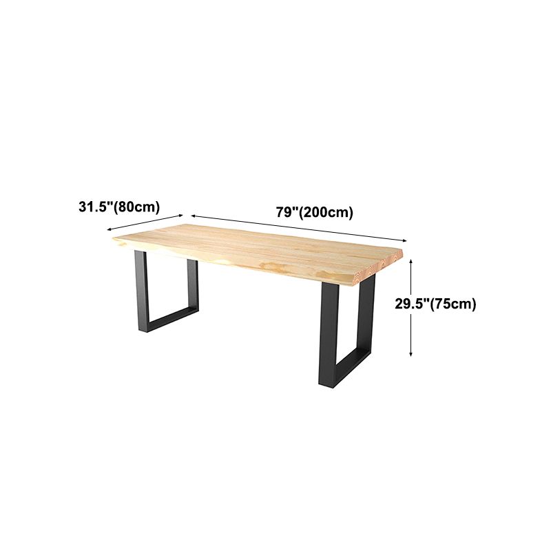 Industrial Pine Wood Dining Table Rectangle Table with Black Double Pedestal
