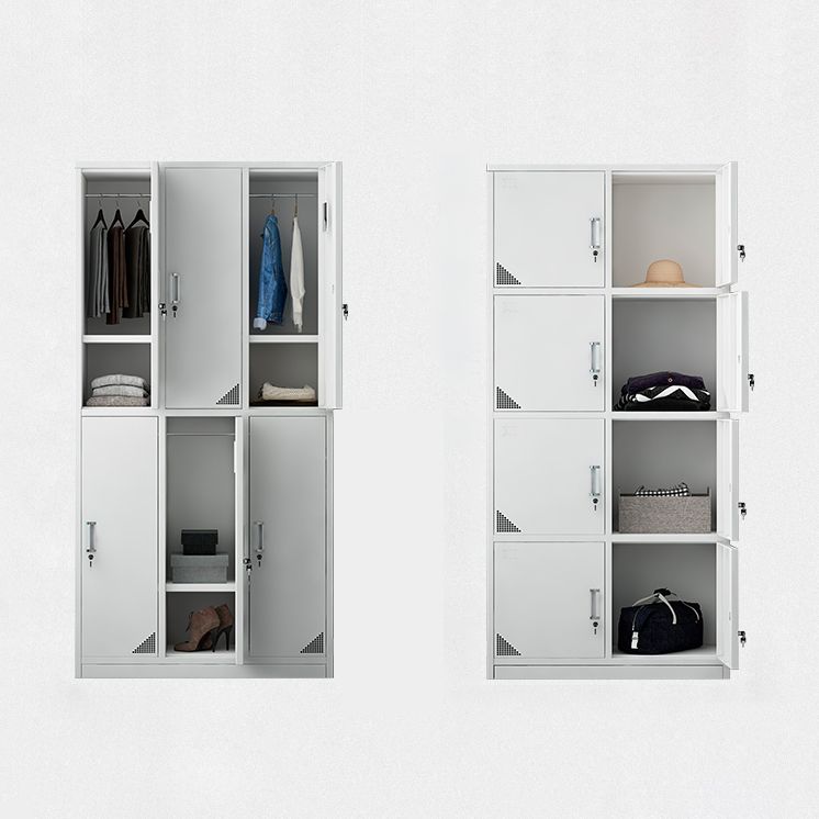 Modern Style Hinged Door Wardrobe for Home Grey Metal Cabinet