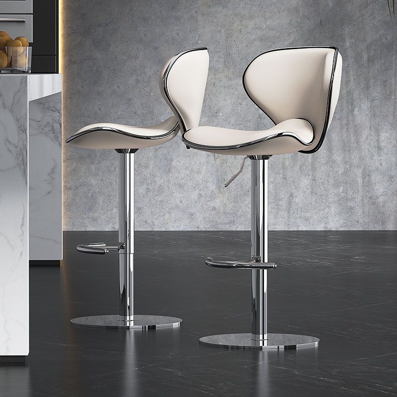 Glam Style Upholstered Bar Stools Swivel Adjustable Height Bar Stool with Chrome Base