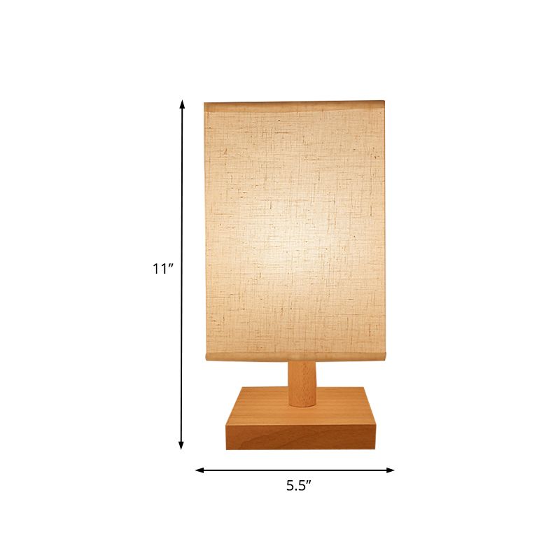 White Fabric Rectangle Standing Table Light Country Style 1 Head Bedroom Table Lamp with Wooden Base
