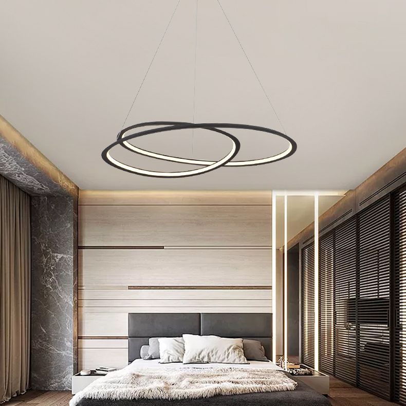 Living Room LED Chandelier Pendant Light Modern Black Chandelier Lighting with Spiral Metal Shade