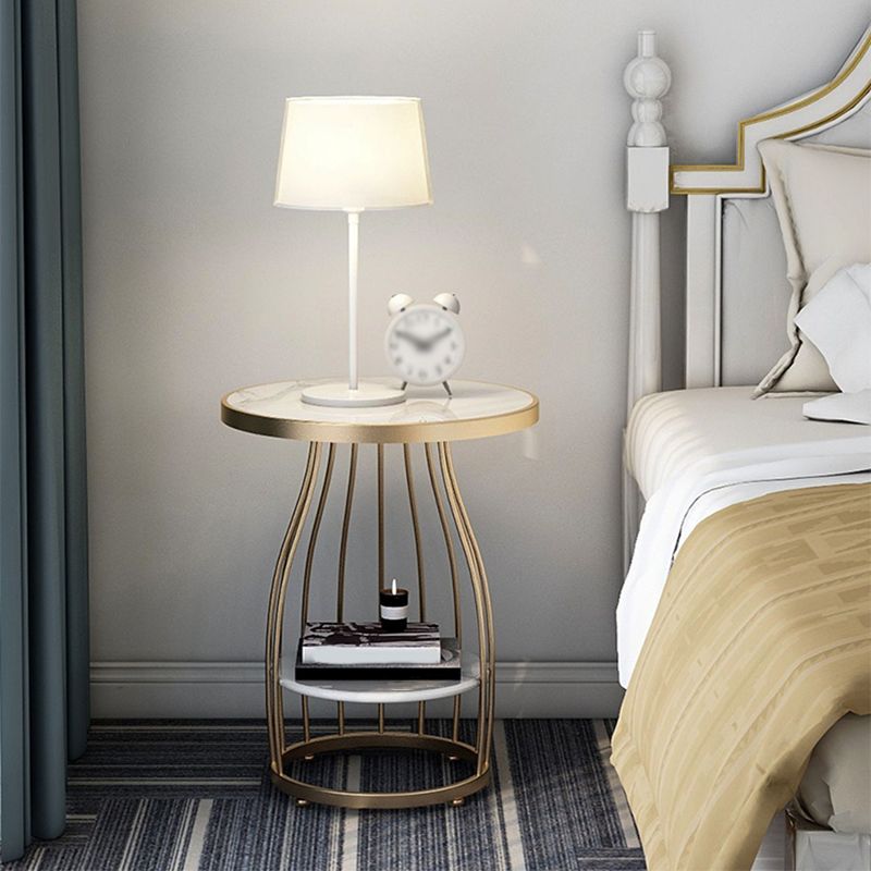 Marble Top End Table Metal Frame Sofa Side End Table with Shelf for Living Room