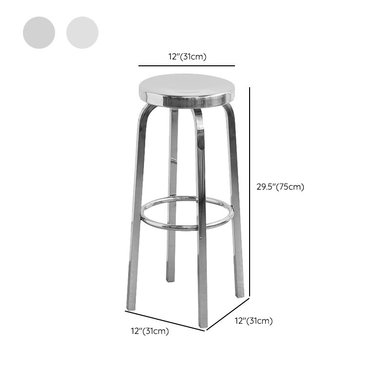 Industrial Stainless Steel Counter Stool Round Backless Bar Stool with Footrest