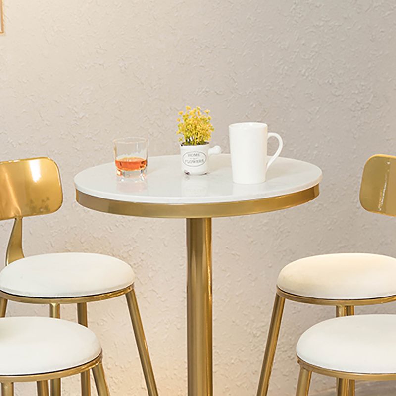Glam Faux Marble Bistro Table Indoor Gold Steel Bar Dining Table with Single Pedestal