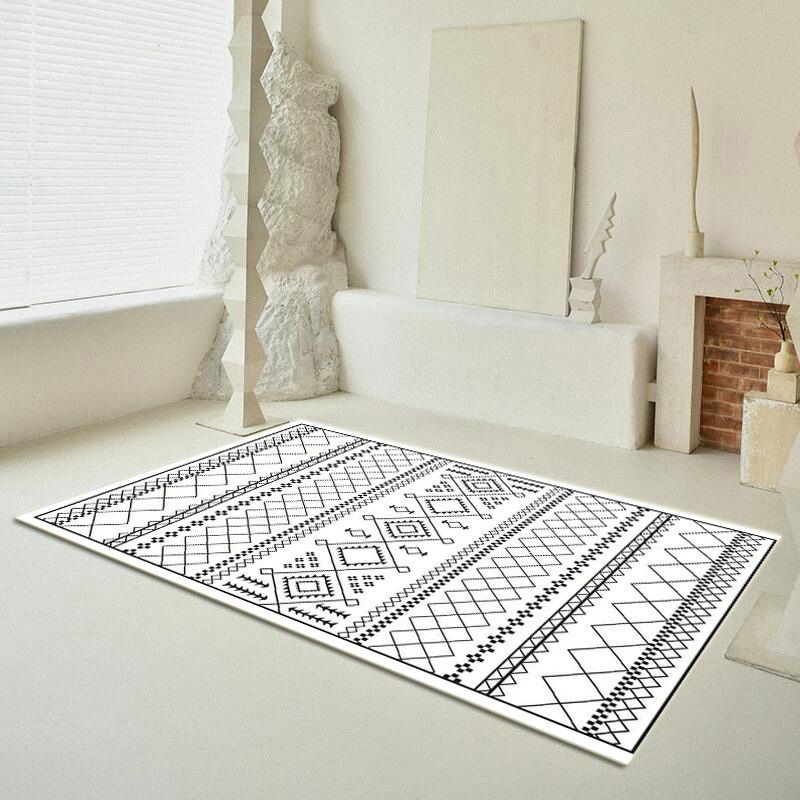White Modern Rug Polyester Graphic Rug Stain Resistant Rug for Home Decoration