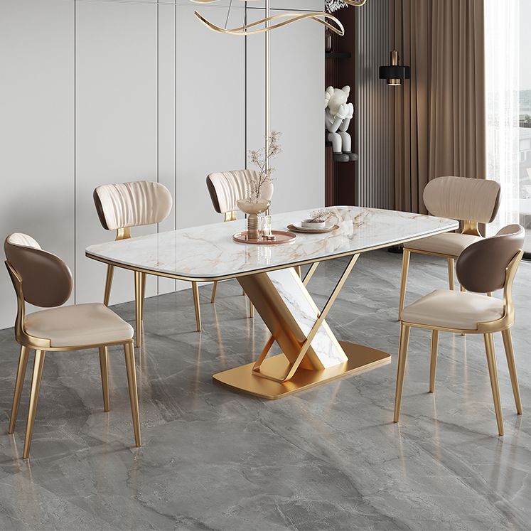 Dining Room Set Modern Sintered Stone Table with Gold Metal Base Rectangle Dining Set for Restaurant